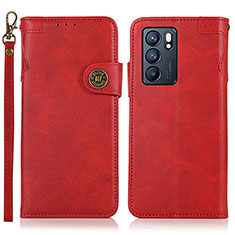 Leather Case Stands Flip Cover Holder K03Z for Oppo Reno6 5G Red