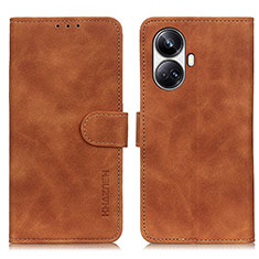 Leather Case Stands Flip Cover Holder K03Z for Realme 10 Pro+ Plus 5G Brown