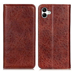 Leather Case Stands Flip Cover Holder K03Z for Samsung Galaxy F04 Brown