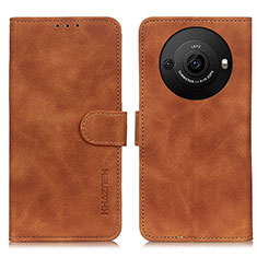 Leather Case Stands Flip Cover Holder K03Z for Sharp Aquos R8s Pro Brown