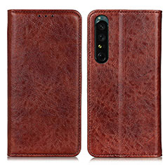 Leather Case Stands Flip Cover Holder K03Z for Sony Xperia 1 IV Brown