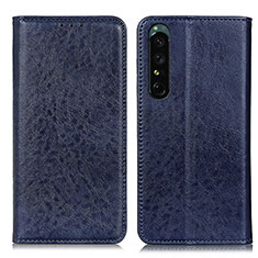 Leather Case Stands Flip Cover Holder K03Z for Sony Xperia 1 IV SO-51C Blue