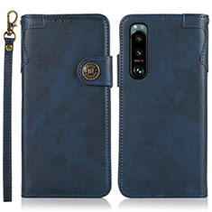 Leather Case Stands Flip Cover Holder K03Z for Sony Xperia 5 III SO-53B Blue