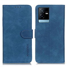 Leather Case Stands Flip Cover Holder K03Z for Vivo iQOO Z6x Blue