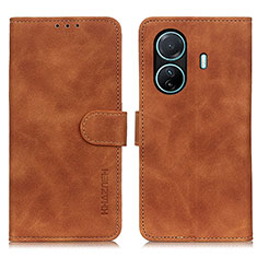 Leather Case Stands Flip Cover Holder K03Z for Vivo T1 Pro 5G Brown