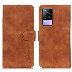 Leather Case Stands Flip Cover Holder K03Z for Vivo V21e 4G Brown