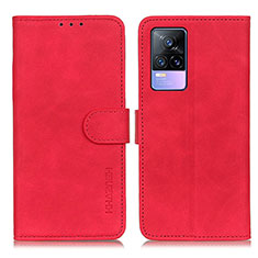 Leather Case Stands Flip Cover Holder K03Z for Vivo V21e 4G Red