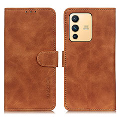 Leather Case Stands Flip Cover Holder K03Z for Vivo V23 5G Brown