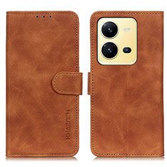 Leather Case Stands Flip Cover Holder K03Z for Vivo V25e Brown