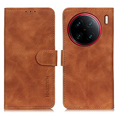 Leather Case Stands Flip Cover Holder K03Z for Vivo X90 Pro+ Plus 5G Brown