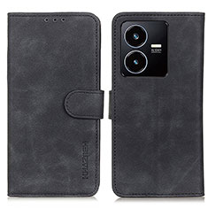 Leather Case Stands Flip Cover Holder K03Z for Vivo Y22 Black