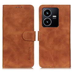 Leather Case Stands Flip Cover Holder K03Z for Vivo Y22s Brown