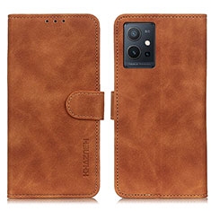 Leather Case Stands Flip Cover Holder K03Z for Vivo Y75 5G Brown