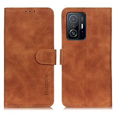 Leather Case Stands Flip Cover Holder K03Z for Xiaomi Mi 11T Pro 5G Brown