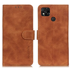 Leather Case Stands Flip Cover Holder K03Z for Xiaomi POCO C3 Brown