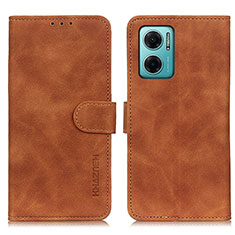 Leather Case Stands Flip Cover Holder K03Z for Xiaomi Redmi 10 5G Brown