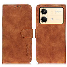 Leather Case Stands Flip Cover Holder K03Z for Xiaomi Redmi Note 13R Pro 5G Brown