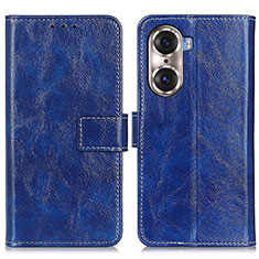 Leather Case Stands Flip Cover Holder K04Z for Huawei Honor 60 5G Blue