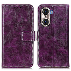 Leather Case Stands Flip Cover Holder K04Z for Huawei Honor 60 Pro 5G Purple