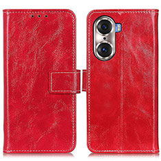 Leather Case Stands Flip Cover Holder K04Z for Huawei Honor 60 Pro 5G Red