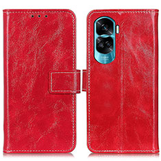 Leather Case Stands Flip Cover Holder K04Z for Huawei Honor 90 Lite 5G Red