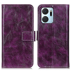 Leather Case Stands Flip Cover Holder K04Z for Huawei Honor X7a Purple