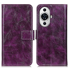 Leather Case Stands Flip Cover Holder K04Z for Huawei Nova 11 Purple