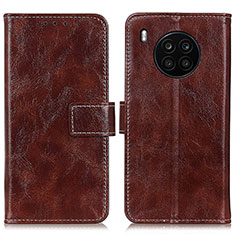 Leather Case Stands Flip Cover Holder K04Z for Huawei Nova 8i Brown