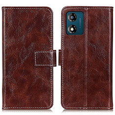 Leather Case Stands Flip Cover Holder K04Z for Motorola Moto E13 Brown