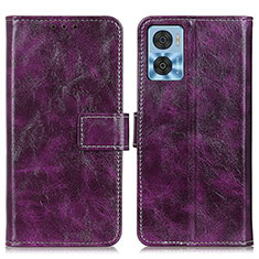 Leather Case Stands Flip Cover Holder K04Z for Motorola Moto E22 Purple