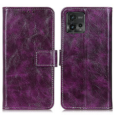 Leather Case Stands Flip Cover Holder K04Z for Motorola Moto G72 Purple