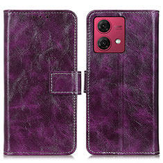 Leather Case Stands Flip Cover Holder K04Z for Motorola Moto G84 5G Purple