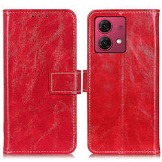 Leather Case Stands Flip Cover Holder K04Z for Motorola Moto G84 5G Red