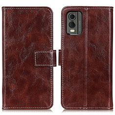 Leather Case Stands Flip Cover Holder K04Z for Nokia C32 Brown