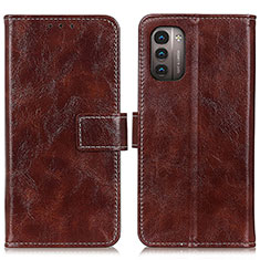 Leather Case Stands Flip Cover Holder K04Z for Nokia G21 Brown