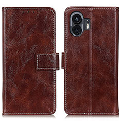 Leather Case Stands Flip Cover Holder K04Z for Nothing Phone 2 Brown