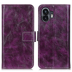 Leather Case Stands Flip Cover Holder K04Z for Nothing Phone 2 Purple