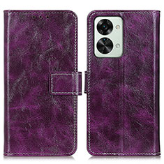 Leather Case Stands Flip Cover Holder K04Z for OnePlus Nord 2T 5G Purple