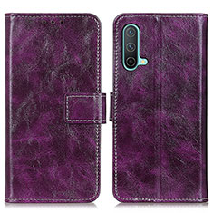 Leather Case Stands Flip Cover Holder K04Z for OnePlus Nord CE 5G Purple