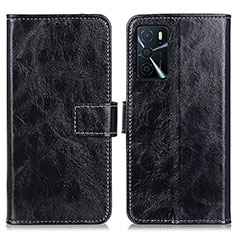 Leather Case Stands Flip Cover Holder K04Z for Oppo A16s Black