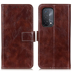 Leather Case Stands Flip Cover Holder K04Z for Oppo A54 5G Brown