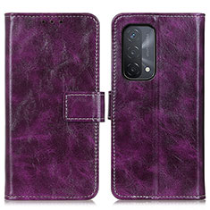 Leather Case Stands Flip Cover Holder K04Z for Oppo A54 5G Purple