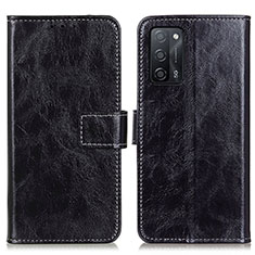Leather Case Stands Flip Cover Holder K04Z for Oppo A55 5G Black
