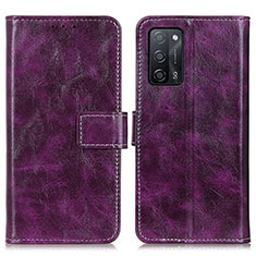 Leather Case Stands Flip Cover Holder K04Z for Oppo A55 5G Purple