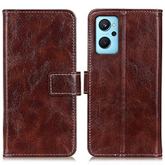 Leather Case Stands Flip Cover Holder K04Z for Oppo K10 4G Brown