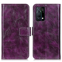 Leather Case Stands Flip Cover Holder K04Z for Oppo K9 5G Purple