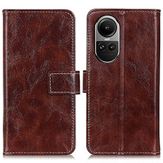 Leather Case Stands Flip Cover Holder K04Z for Oppo Reno10 Pro 5G Brown