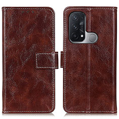 Leather Case Stands Flip Cover Holder K04Z for Oppo Reno5 A Brown