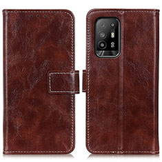 Leather Case Stands Flip Cover Holder K04Z for Oppo Reno5 Z 5G Brown
