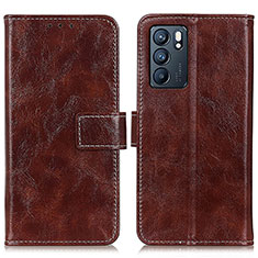 Leather Case Stands Flip Cover Holder K04Z for Oppo Reno6 5G Brown